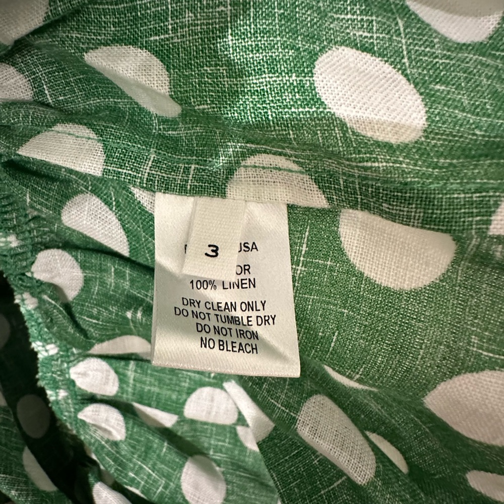 NWT Lisa Marie Fernandez Arden One Shoulder Linen Green & White Polka Dot Dress - Picture 9 of 10